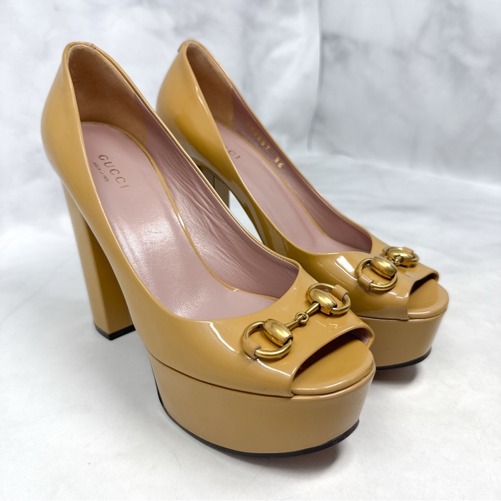 GUCCI Vintage Y2K Horsebit Patent Leather Platform Chunky Block Heel Pumps 36 - Picture 3 of 16